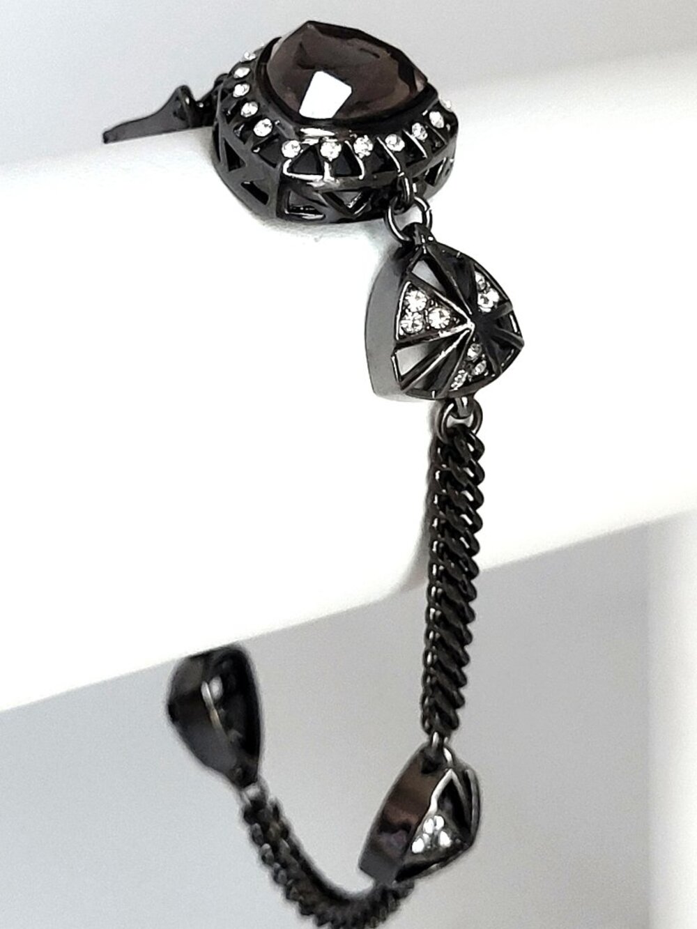 Givenchy Black-tone Charm Chain Bracelet Pavé Rhinestones Large Facet Crystal